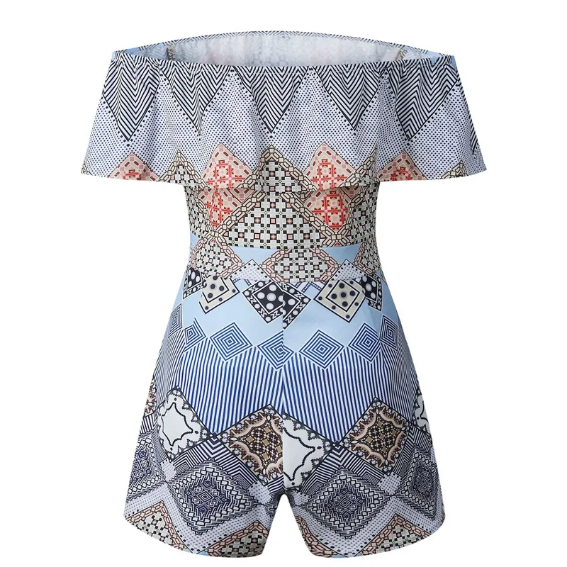 Qunndy 2018 Summer Sexy Strapless Playsuit Women Printed Bodysuit Female Shorts Jumpsuit Short Rompers Body Women Overalls (3)