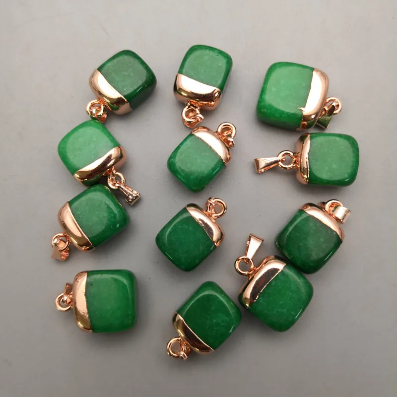 

12pc natural stone Electroplate Golden Pendants & necklaces for making Jewelry fashion 8-12mm charm Point Pendulum accessories