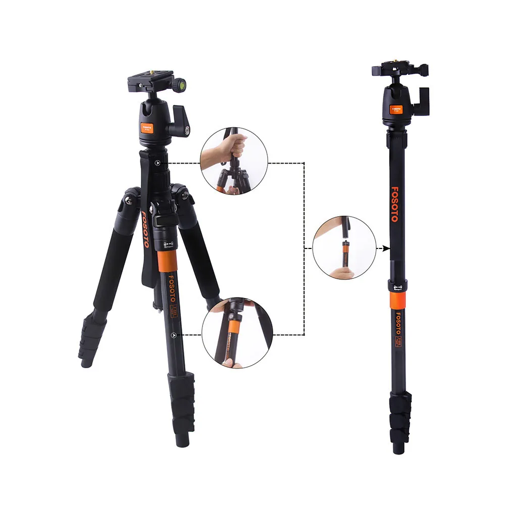 

FOSOTO F-555 Travel Tripode Monopod Touism Video Tripod with Ball Head for Canon Nikon Sony Panasonic Olympus Fuji DSLR Cameras