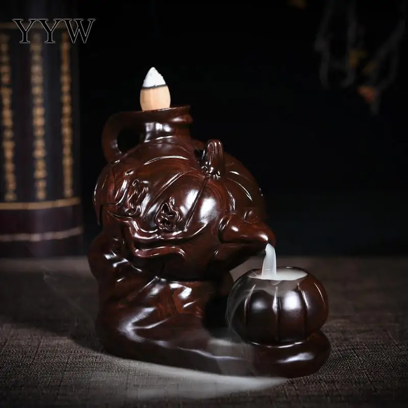 

Ceramic Incense Burner Waterfall Backflow Incense Cones Holder Home Decor Creative Teapot Shape Aroma Censer Send 10pcs Cones