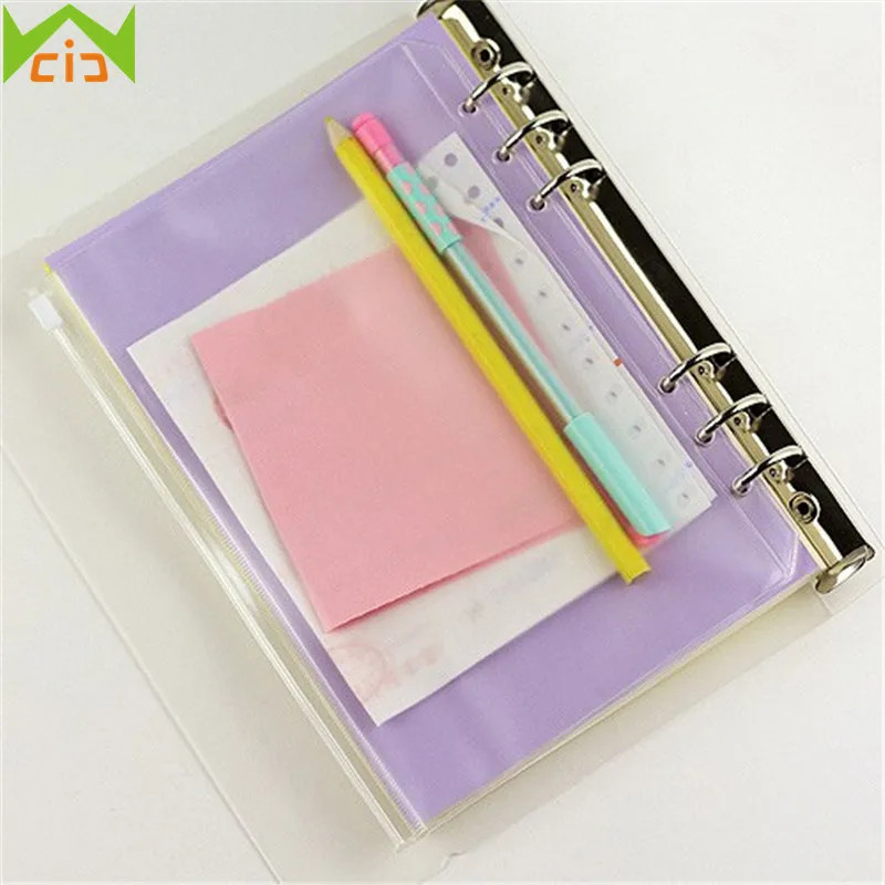 WCIC شفافة PVC حامل بطاقة A5 A6 A7 مجلد ملفات الموثق خواتم حامل دفتر سستة حقيبة الحقيبة مذكرات مخطط تخزين أكياس