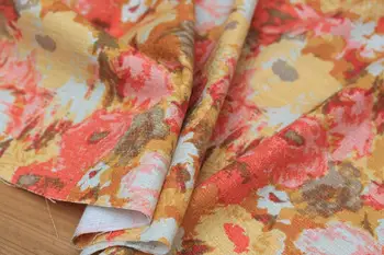 

LEO&LIN Heavy linen painting style sunflower full color red yellow fabric 1.4 meters width fabric material patchwork (1 meter)