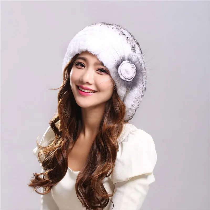 Winter Hat  Women's Genuine Rex Rabbit Fur Hats Beanies Warm Casual Female Knitted Natural Fur Hat Caps  (21)