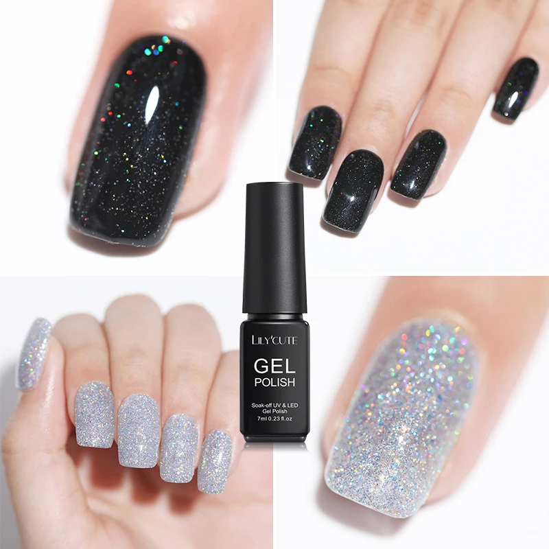 

LILYCUTE Holographic Glitter Sequins Gel Polish Long Lasting Soak Off UV LED Nail Gel Colorful Nail Gel Varnish Manicure