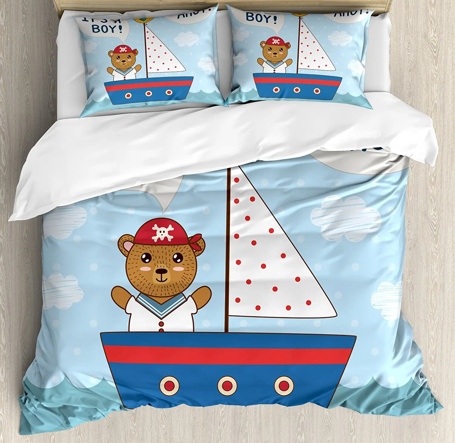 Комплект постельного белья Ahoy Its a Boy с пододеяльником и изображением медведя