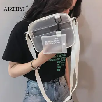 

Girls Summer 2 In 1 Bag Women Zipper Bags Designer 2019 Newest PVC Jelly Shoulder Bag Female White Transparent Messenger Handbag