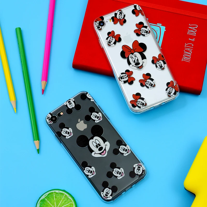 

WeiFaJK Cute Mickey Mouse Soft TPU Case for iPhone 7 8 Plus Clear Case for iPhone 5 5s 6 6s Plus Back Cover Phone Bag Capue