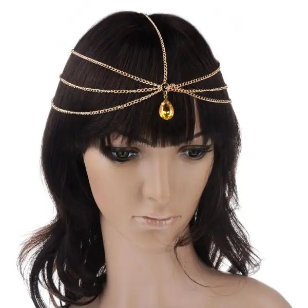 Fashion Gold Head Chain Hairpieces Women Three Layer Chains Pendant