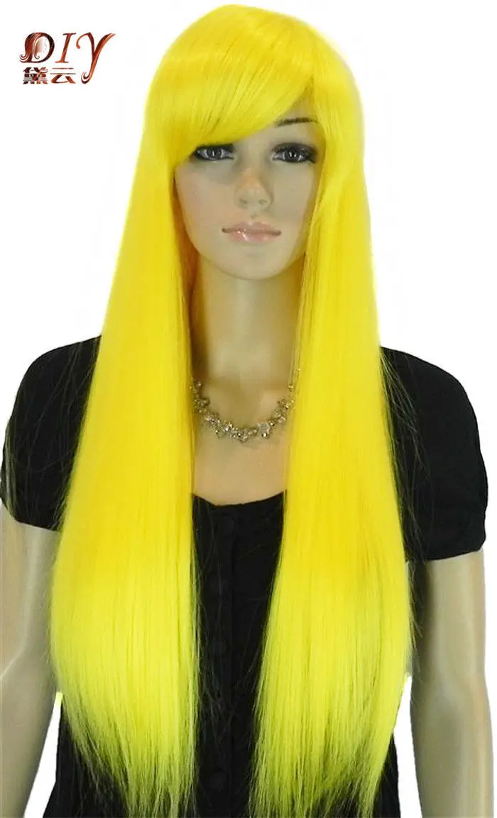 parrucca perruque 01690 free shipping Fashion Women Golden Yellow Long Straight Synthetic Daily Cosplay Hair Full Wig |