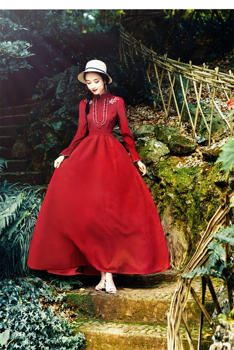 Новые высококачественные элегантные красные платья для отдыха с вышивкой, весеннее Повседневное платье-рубашка