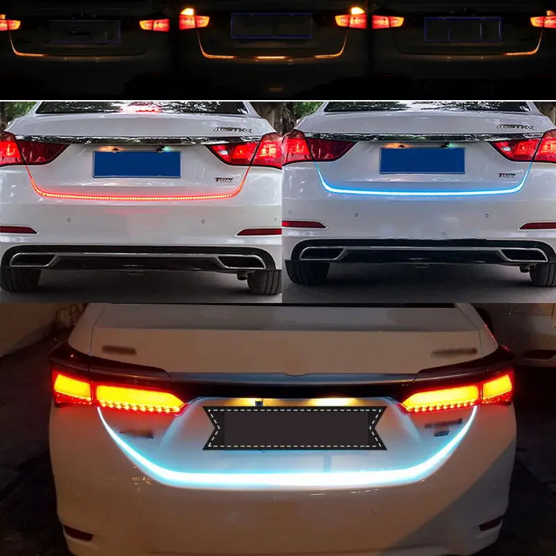 Ice Blue Red Yellow White LED Strip Lighting Rear Trunk Tail Light Dynamic Streamer Brake Turn