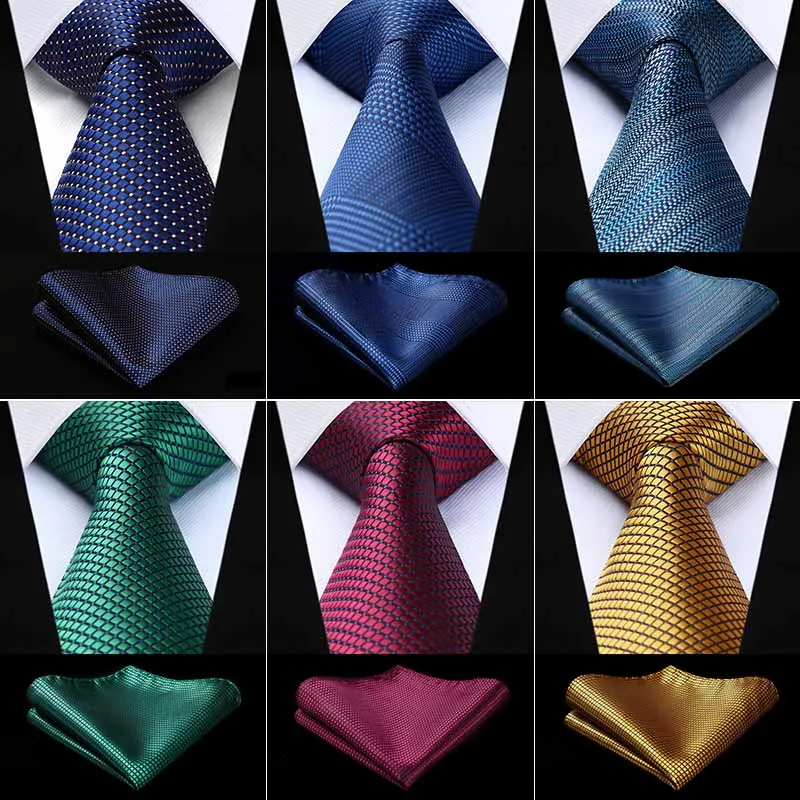 Hisdern золотой галстук Карманный квадратный однотонный Набор платков и галстуков для мужчин модный клетчатый 8,5 см Шелковый тканый подарок для мужчин зеленый NT0