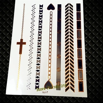 

High Quality Cross Love Silver Chain Style Leaf Bracelet Temporay Tattoo Henna Brown GUJ-07 Fake Flash Gold Tattoo Paste Women