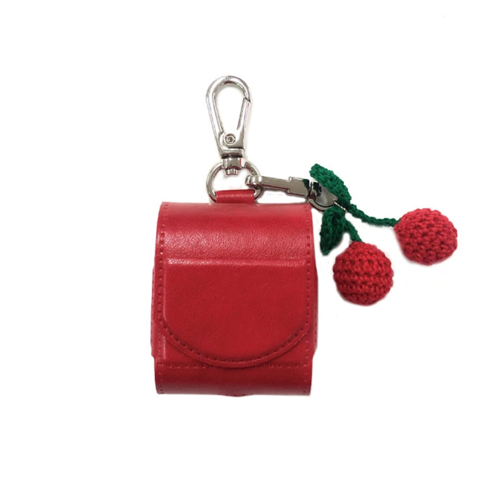 

3D Cherry Earphone Case for Airpods PU leather case with Cherry key Ring Cover for Airpods 1 2 Headphone Case Ring Strap Cover
