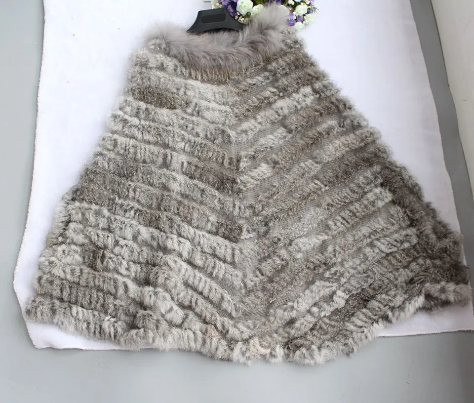 genuine rabbit fur poncho big size with collar (20)