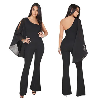 

2018 new sexy slanting Chiffon sleeves, long pants and trousers