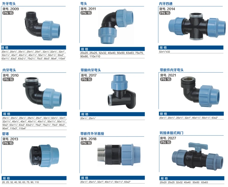 PP Compression Fittings for Irrigation/Push fit PP Fittingsin Pipe