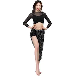Новая женская танцевальная одежда из спандекса, эластичный сверкающий костюм для танца живота, комплект из 2 предметов, юбка с блестками