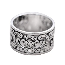 Настоящее чистое 925 пробы Серебряное кольцо для женщин полые пионы цветы Дизайн Винтаж уникальное кольцо