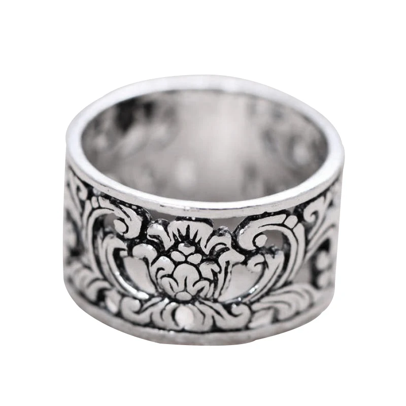 Real Pure 925 Sterling Silver Rings For Women Hollow Peony Flowers ...