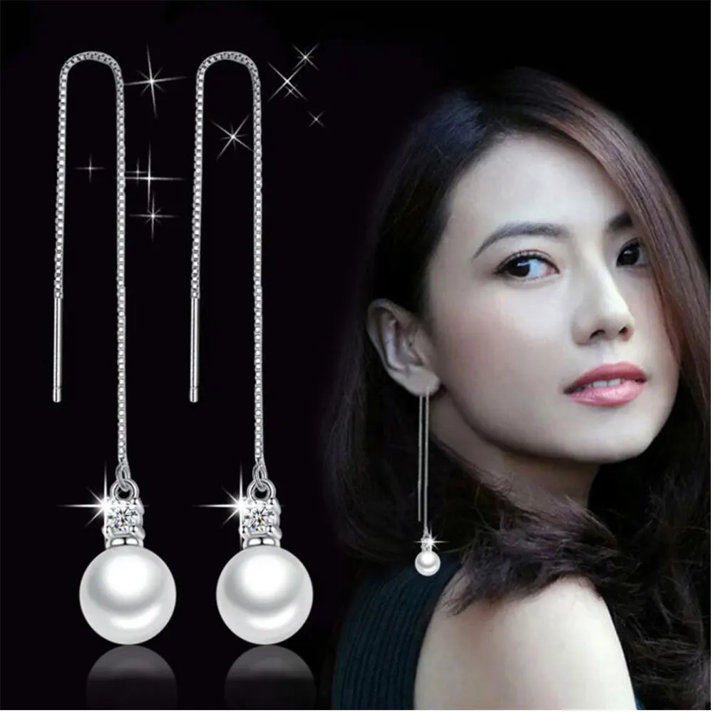 Женские длинные серьги кисточки Anenjery серебристого цвета с цирконом|earrings for|dropping