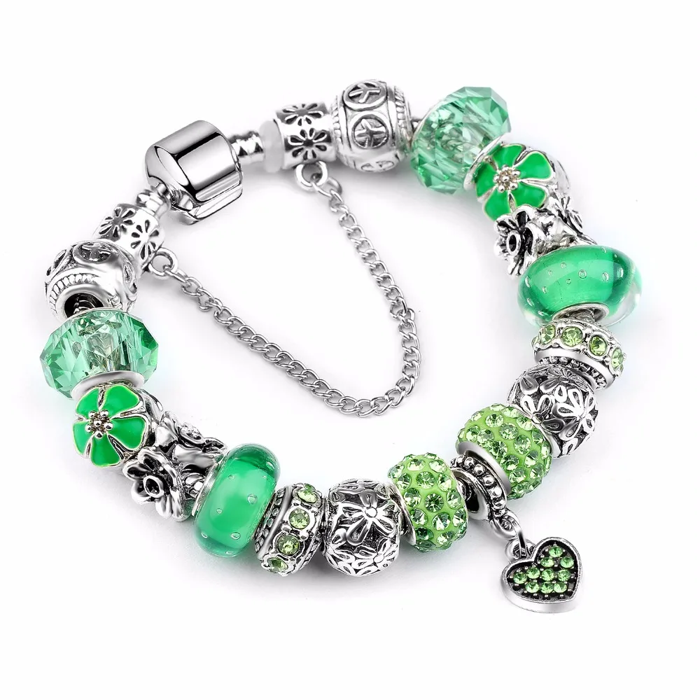 

2018 New Green Style Tree of Life Charm Pa Bracelet Tibetan Silver Heart Tree Pendant Bead Jewelry Bracelet Gift for Women