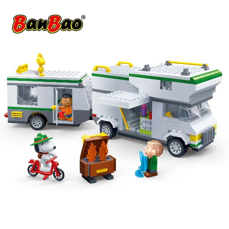 BanBao 7513 Горячая IP Snoopy арахис туристический автомобиль пластиковые строительные