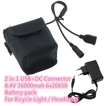 

8.4V USB+DC Ports 26650 36000mAh Rechargeable Battery Pack 6x26650 Bicycle Light Power For LED Bike headlamp With EU Charger