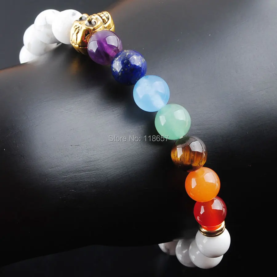Белый Howlite камень круглые 8 мм бусины голова призрака браслеты 7 Чакра Исцеление