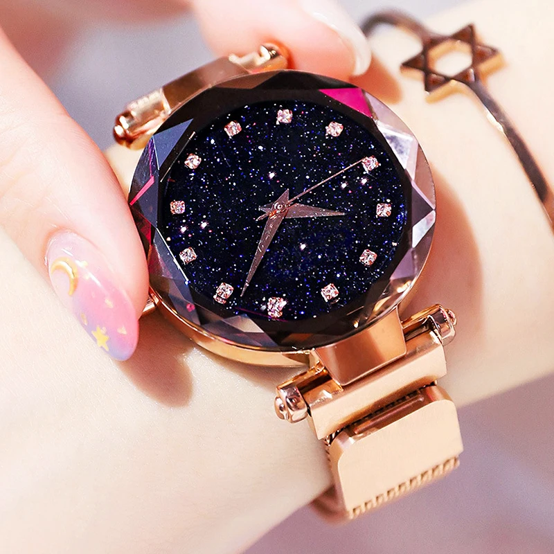 

Women's Fashion Casual Starry Sky Watch Magnet Buckle Mesh Belt Diamond Quartz Wrist Watch Women Dress Clock relogio feminino