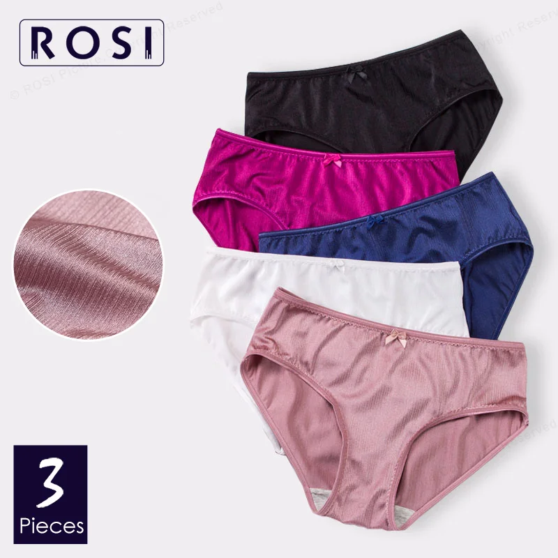 

Bright Wiredrawing Silk Panties Bikini Women Underwear Female Cotton Crotch Breathable Ladies Briefs Underpants 3pcs/lot ROSI