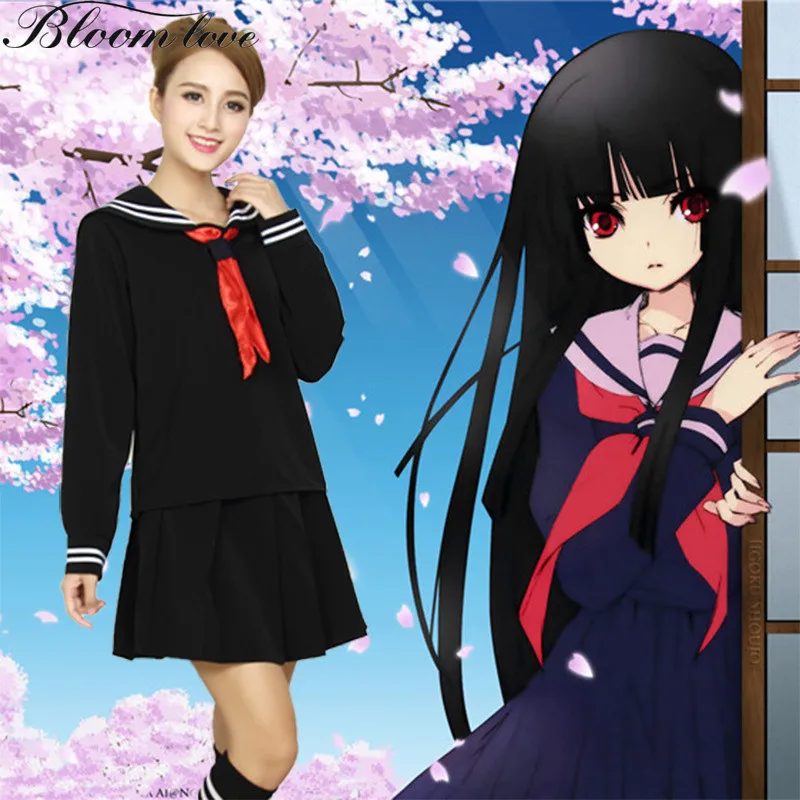

Free Ship Anime Cosplay Uniform S-XL Hell Girls School Uniforms Sailor Suits Shirt+Pleated Skirt+Tie