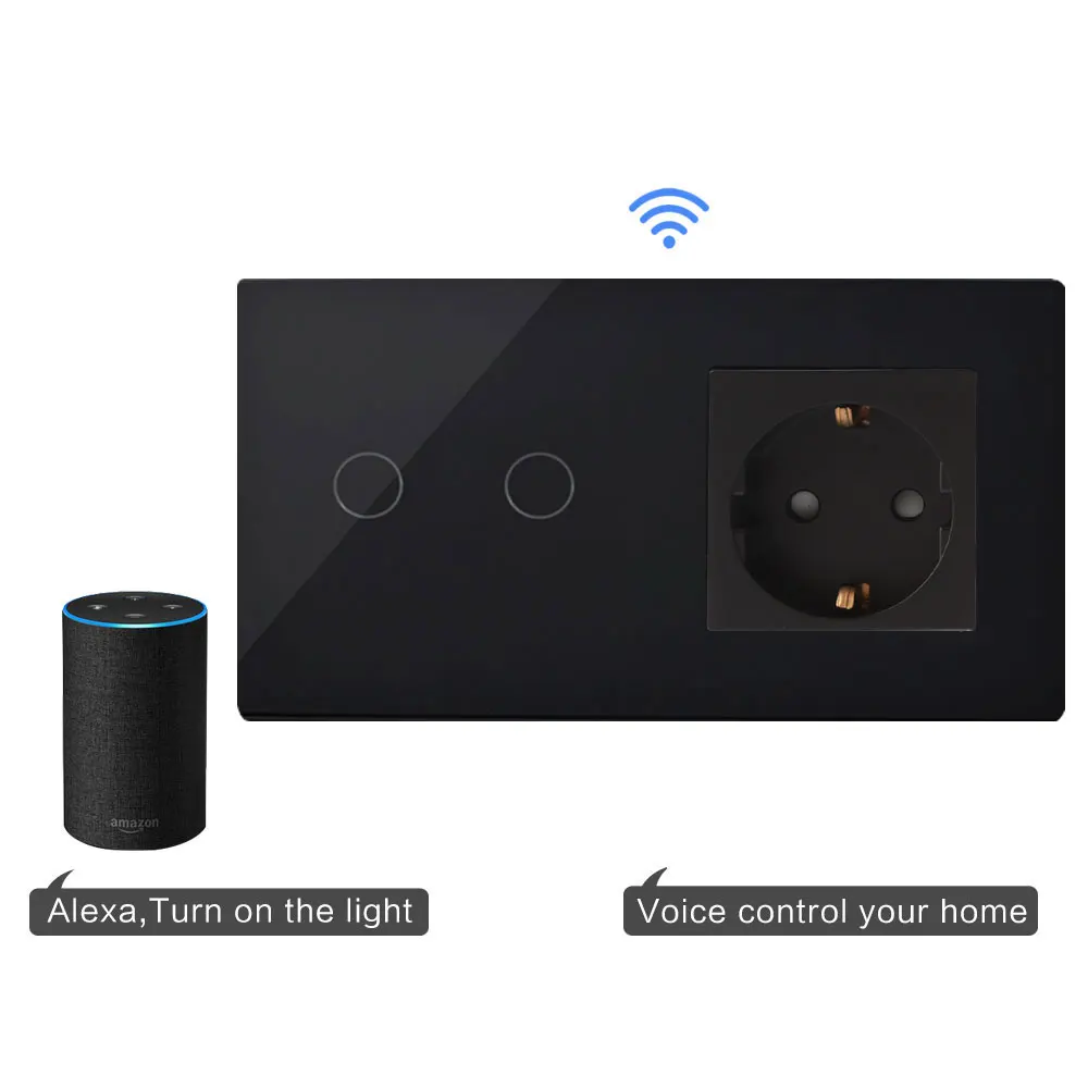  Bingoelec Smart Home Automation Wall Switch EU Standard 2 Gang 1 Way Wifi Glass Panel Touch Switch  - 33012532256
