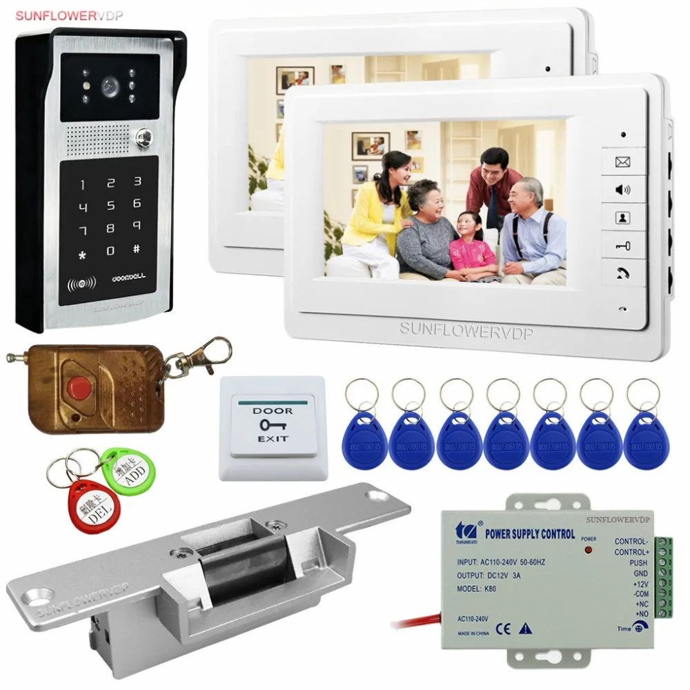 1V2 Rfid Keypad Video Intercom Video Doorbell 2 Monitors 7\ Color Lcds Video Goalkeeper With Remote Control Electric Strike Lock 1V2 Rfid Keypad Video Intercom Video Doorbell 2 Monitors 7\ Color Lcds Video Goalkeeper With Remote Control Electric Strike Lock