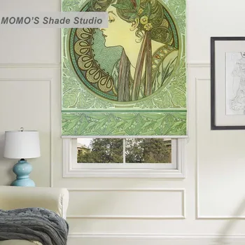 

MOMO Painting Blackout Window Curtains Roller Shades Blinds Thermal Insulated Fabric Custom Size,PRB set683-687