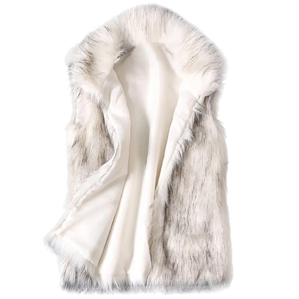 Feminina, элегантное женское пальто из искусственного меха без рукавов, Осень-зима, повседневный роскошный длинный жилет из искусственного меха с воротником-стойкой размера плюс