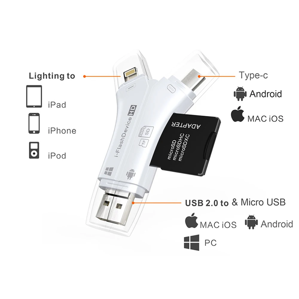 Deepfox Card Reader Type c Lightning Micro USB USB 2 0 Card Adapter For Android iPad 4