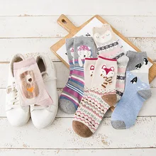 5 пар/лот Для женщин Дамы Носки для девочек хлопковые милые 3D Уши Забавный Лисенок с шарфом мультфильм счастливой экипажа Calcetines Meias sokken носки весна