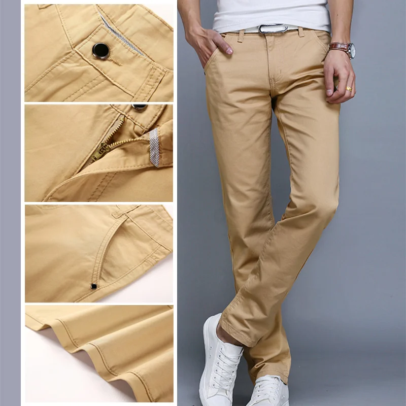 Fashion Men Business Solid Color Slim Straight Trousers Casual Long Pants Man pants Spring Autumn штаны calça masculina