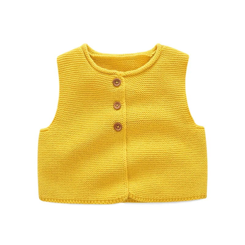 Модные Стиль дети для малыша; на каждый день вязаный жилет пальто для малышей вязаная крючком для девочек, для мальчиков; хлопковый жилет; детская Одежда высшего качества Свитера без рукавов - Цвет: Цвет: желтый