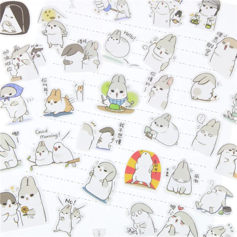 40pcs/ Lot New Kawaii Chubby Rabbit Series Pet Sticker Pack Hot Sell Deco Packing Toy Stickers School Office Supplies
