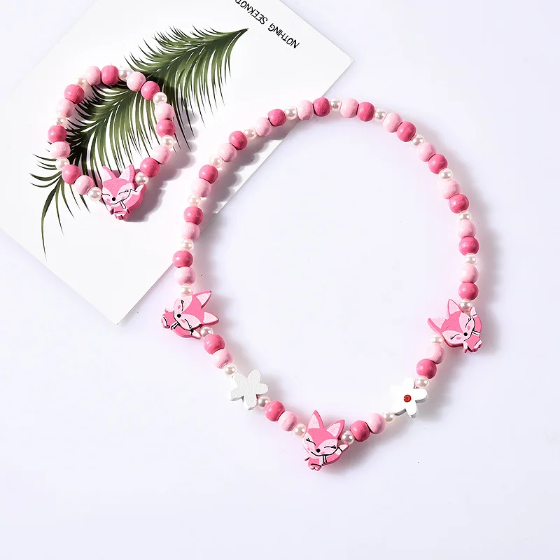 Charming Cartoon Animal and Flower Jewelry Set for Kids - Adorable Sweater Necklace and Bracelet Gift