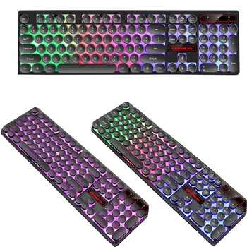 

2018 NEW V8 Retro Punk USB Wired Backlit Gaming Desktop Keyboard 104 Key Round Keycap Keys PC Keyboard Dropshipping B Keyboard