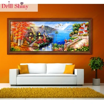 

CNA 5D DIY Diamond Painting Ocean Landscape Full Mosaic Round Rhinestone Castle 3D Crossing Stitch Kits Embroidery Home Decor