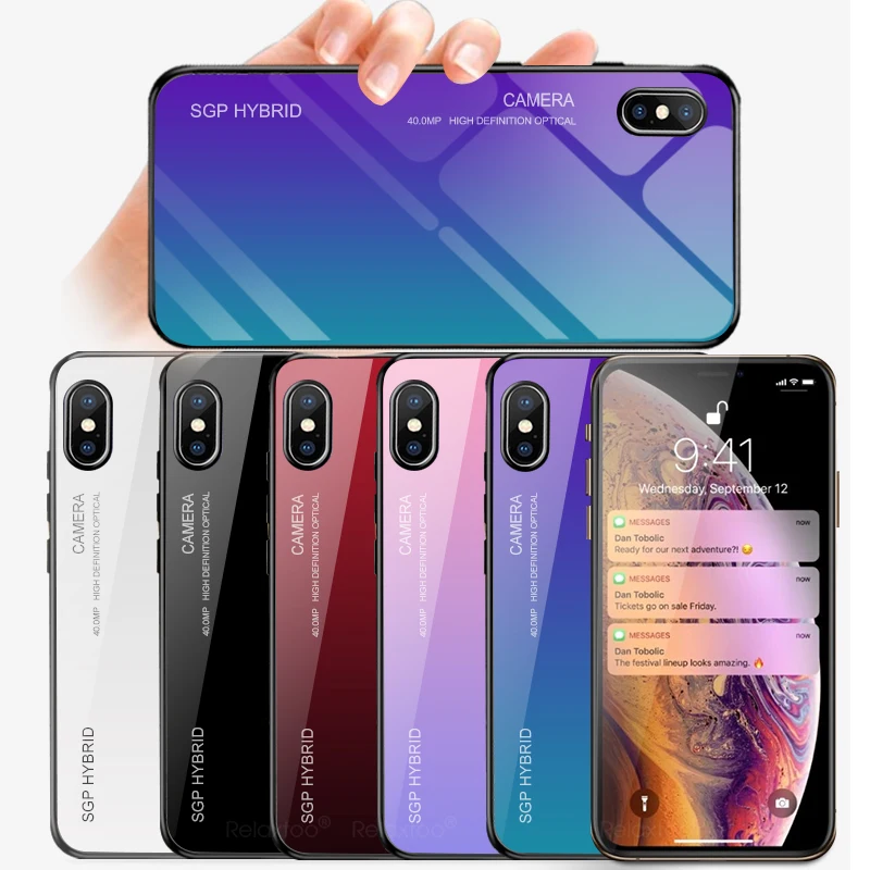 

Housing Case For iPhone11 Gradient Tempered Glass Phone Cases For Aiphone iPhone 11 Pro Max 2019 11Pro XR XS Max X 7 8 6 6S Plus 10 Hoesjes Case On Aifon 5 5c 5s se Silicone Soft Edge Back Protective Shell Cover