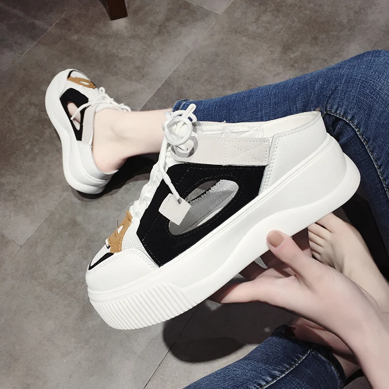 

2019 new casual wild baotou half slippers fashion wear thick platform without heel lazy women's shoes