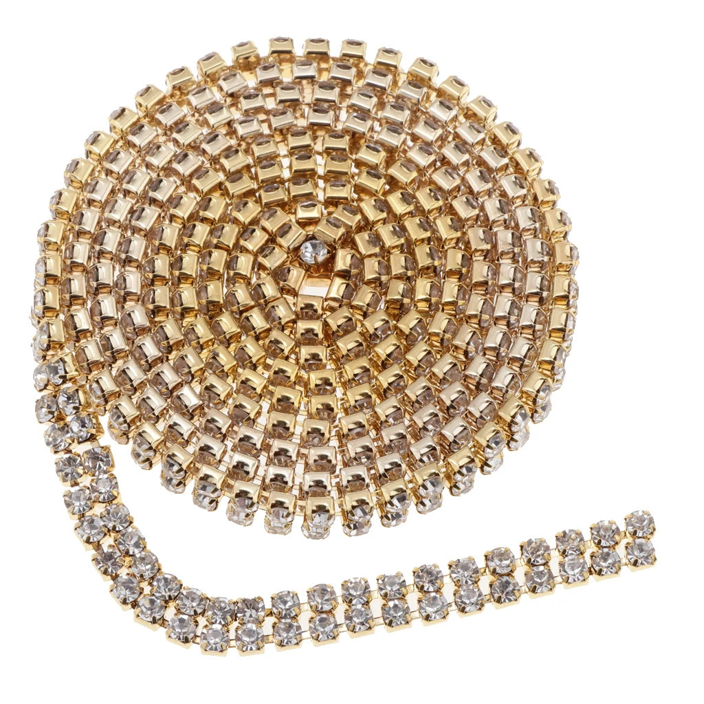  2-Row Crystal Rhinestone Close Chain DIY Diamond Mesh Ribbon 1 Yard