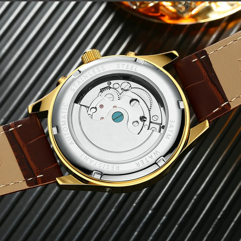Reloj Mecánico KINYUED esqueleto Tourbillon hombres automático clásico oro rosa cuero mecánico relojes de pulsera Reloj Hombre 2019 - 2