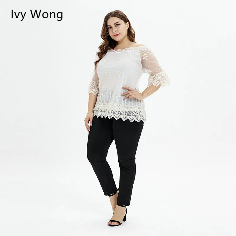 Ivy Wong женская летняя кружевная блузка сетка Patchworl прозрачные рукава Топы
