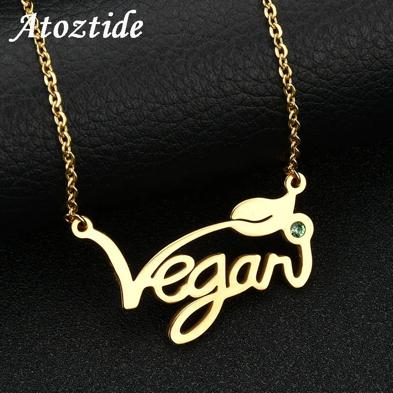 

Atoztide 3 Styles Minimalist Stainless Steel Vegan Necklace With Link Chain Women Herbivore Letter Vegetarian Pendant necklace